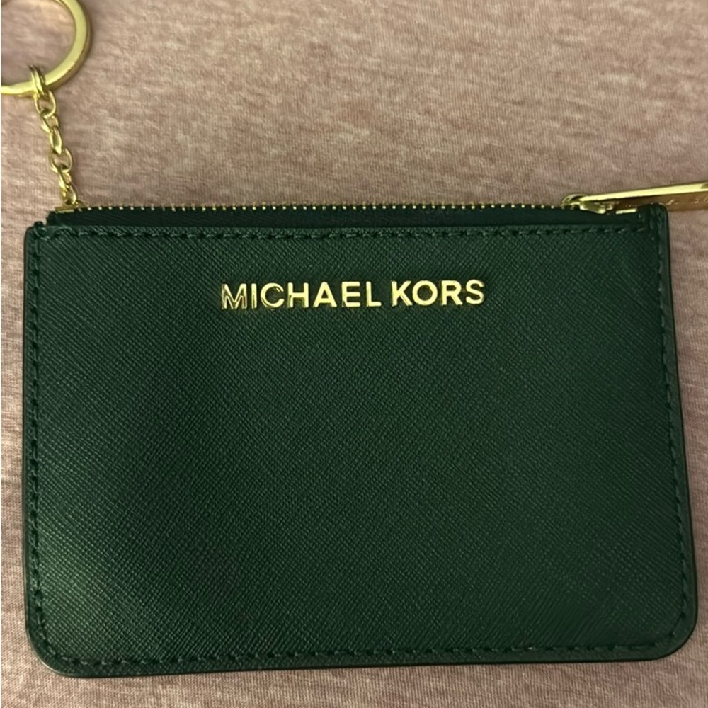 Michael Kors Dark Green Card Holder with Gold Details